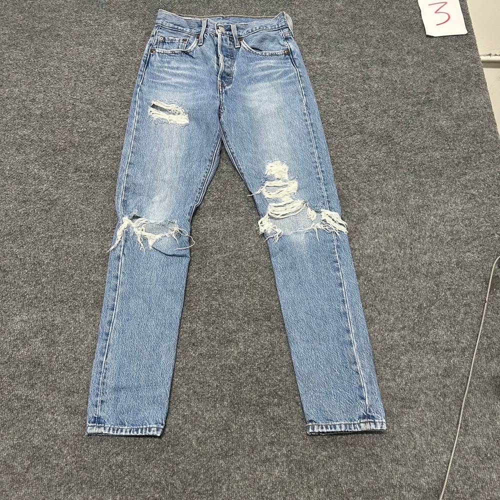 Levi's Jeans Womens Size 24 Blue 501 Premium Distressed Straight Leg High Rise